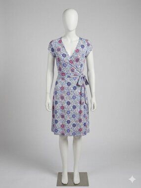 Boden Wrap Jersey Dress Floral Short Sleeve US 4P